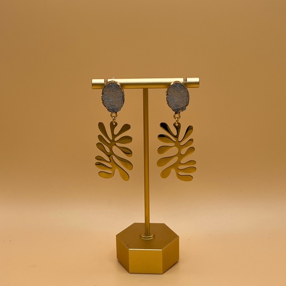 Gold Art Nouveau-Inspired Dangle Earrings - Trendy Retro Statement Earrings - Picture 7 of 16